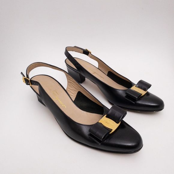 Salvatore Ferragamo Shoes - SALVATORE FERRAGAMO Vara Bow Accent Leather Slingback Pumps Size 8